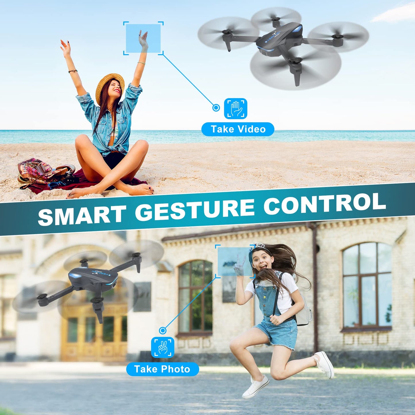 Drone Dobrável com Câmara 1080P Controlo por Voz Gestos “selfie”, Alcance Wi-Fi – RS FPV 01