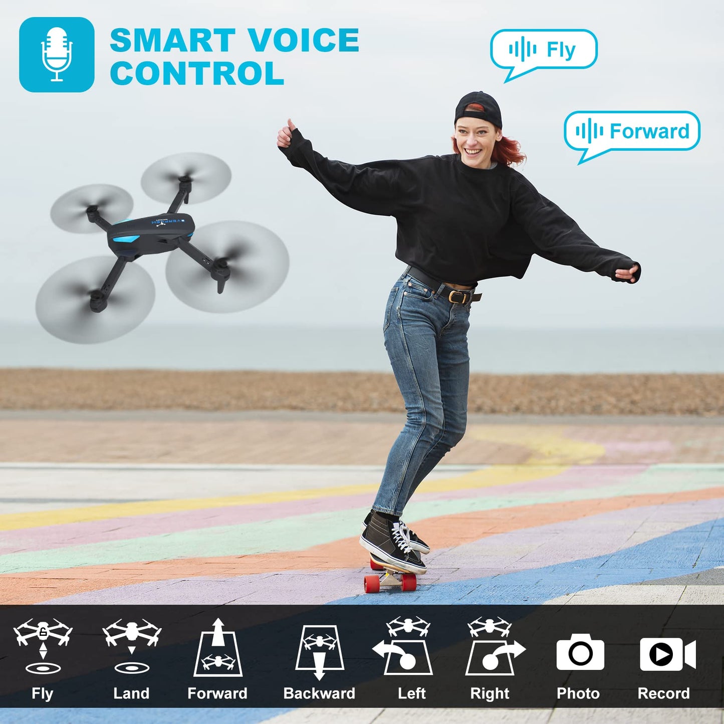 Drone Dobrável com Câmara 1080P Controlo por Voz Gestos “selfie”, Alcance Wi-Fi – RS FPV 01